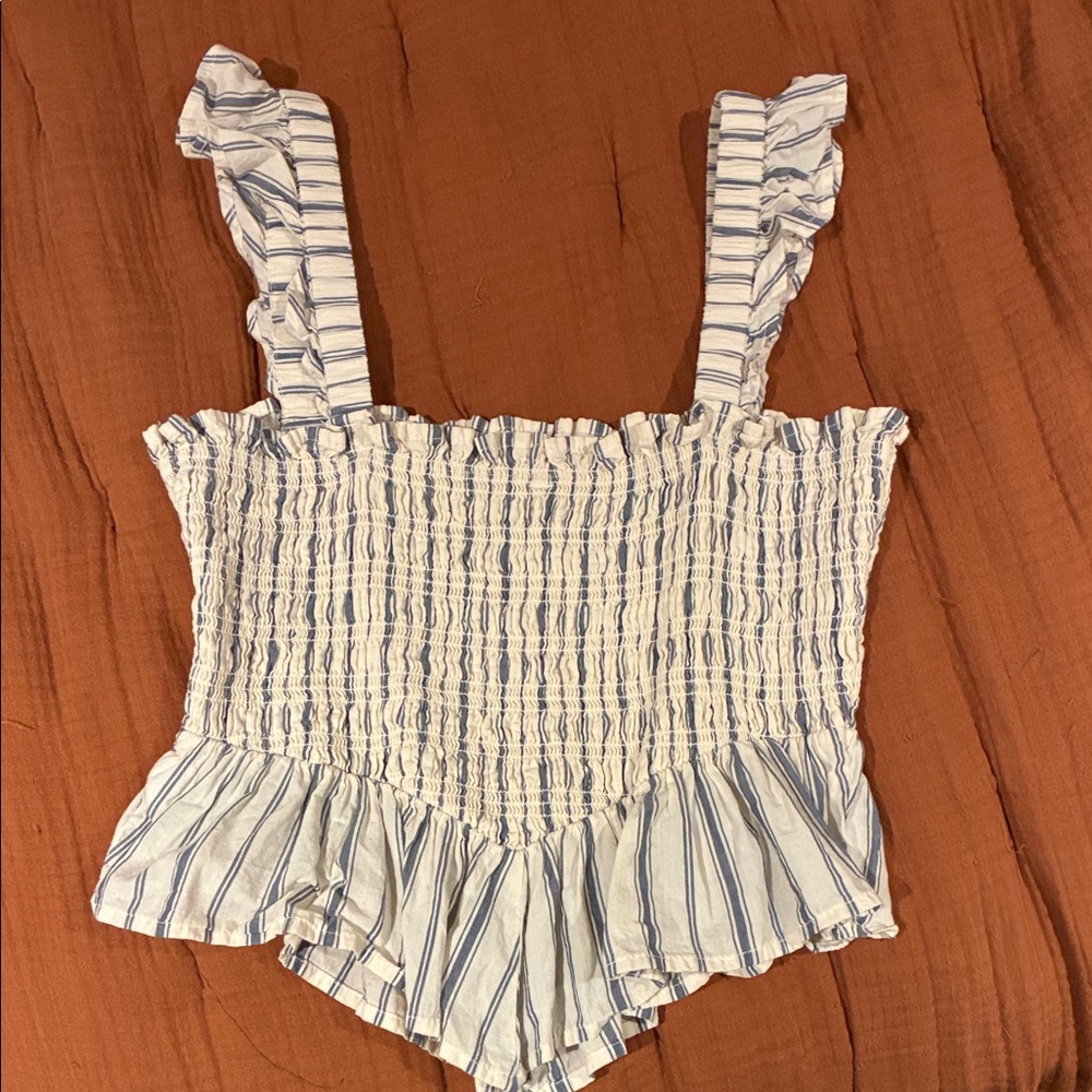American Eagle Outfitters Smocked Top with Blue Accents
